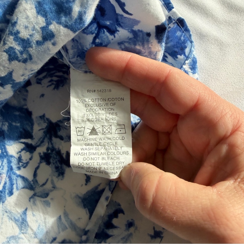 Nick Graham 100% Cotton Modern Fit Blue White Floral Men's Button Down Shirt - Picture 12 of 14